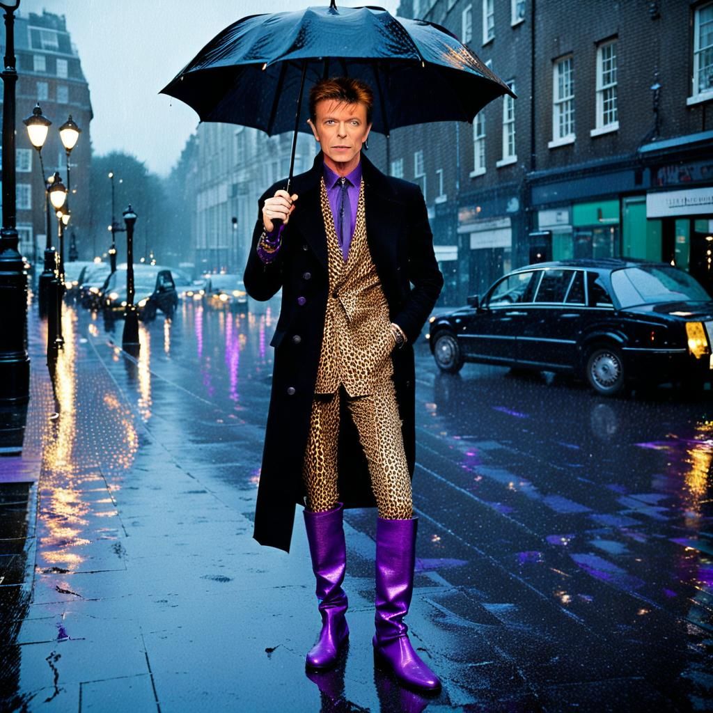 Leopard Suit on a Rainy London Street