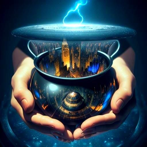 Surreal Cityscape in a Cosmic Cauldron