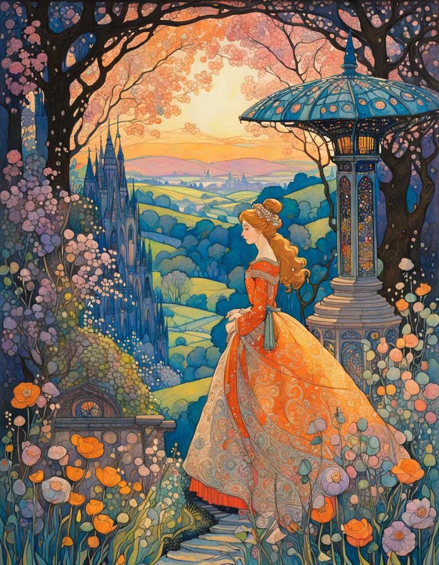 Cinderella in Art Nouveau Watercolor Style