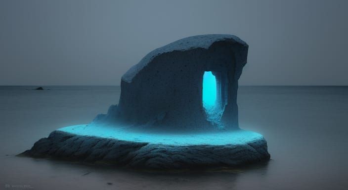Mysterious Alien Stone on Ethereal Beach