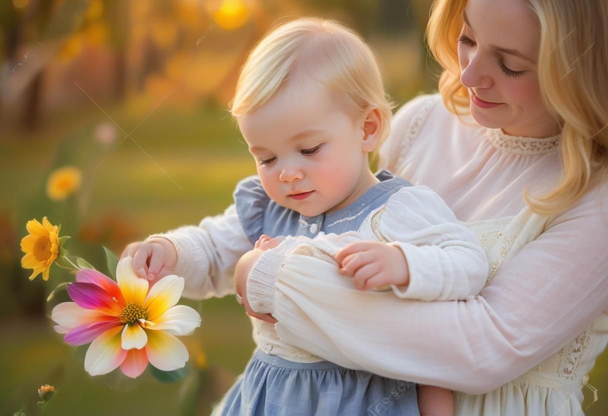 Sisterly Love: Blonde Girl Holding Baby Brother