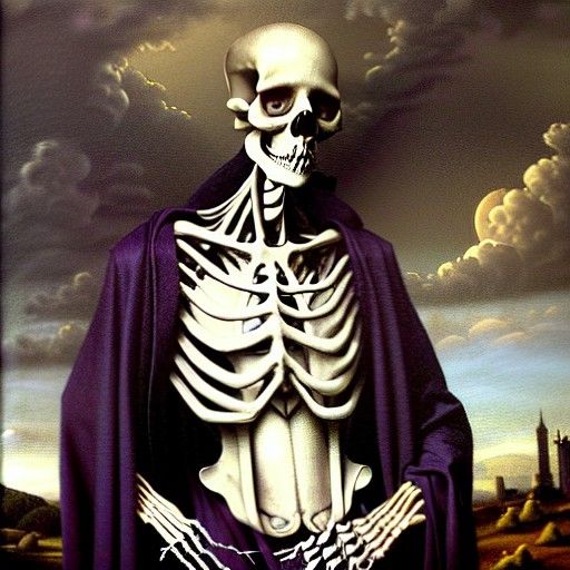 Sinister Neoclassical Gothic Painting of Skeletal Elf