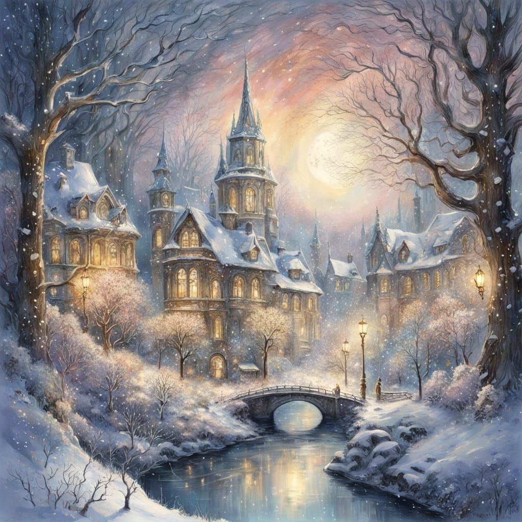 Magical Snowy City in a Snow Globe