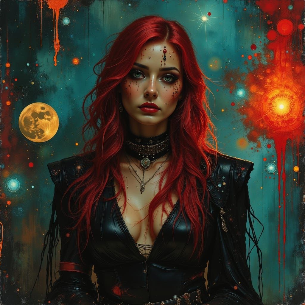 Red Haired Fortune Teller in Cyberpunk Style
