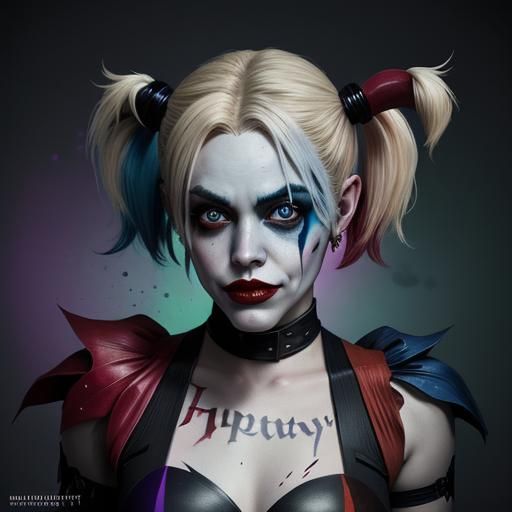 Hyperrealistic Batboy Harley Quinn Splash Art Portrait