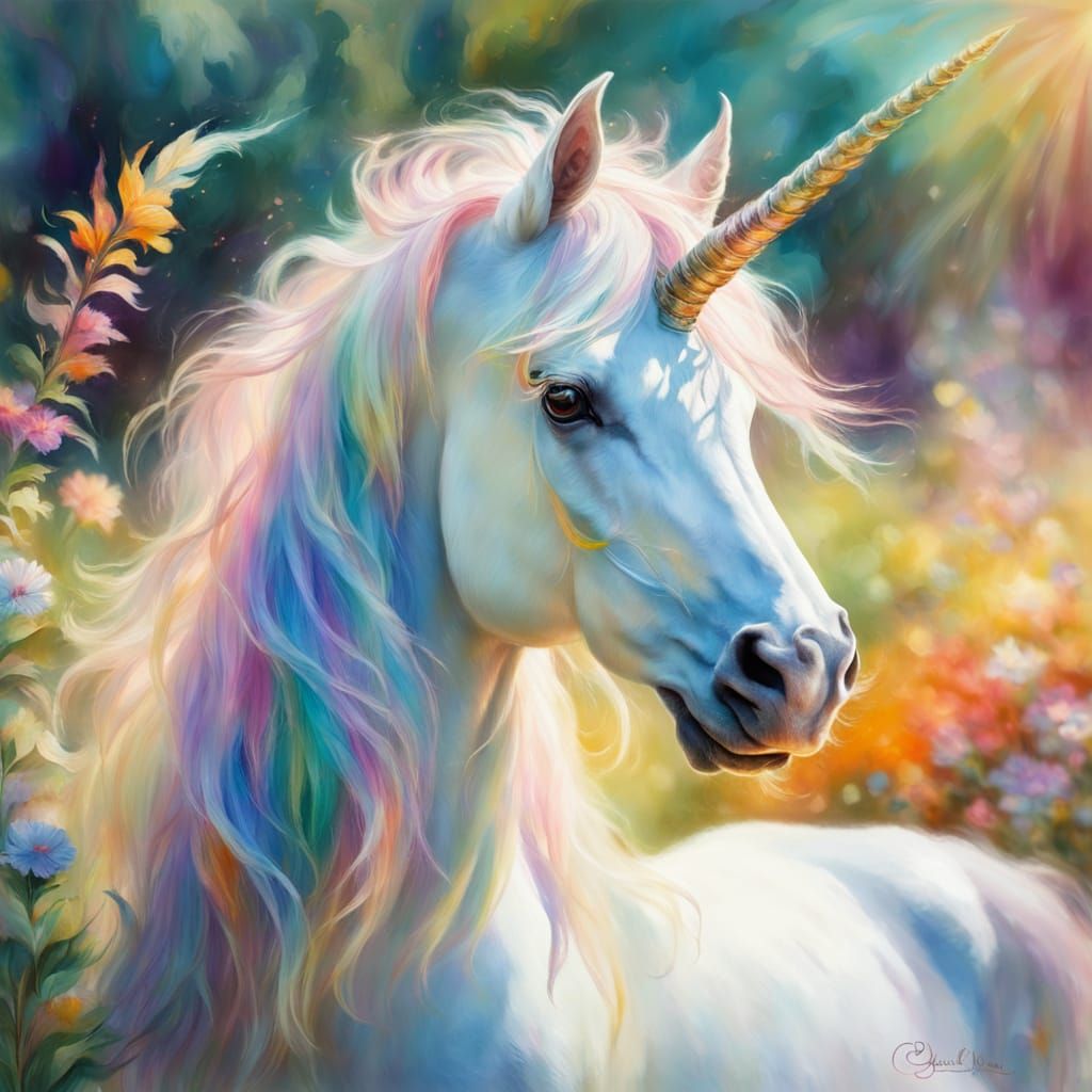 Impressionistic Unicorn in a Sunlit Garden
