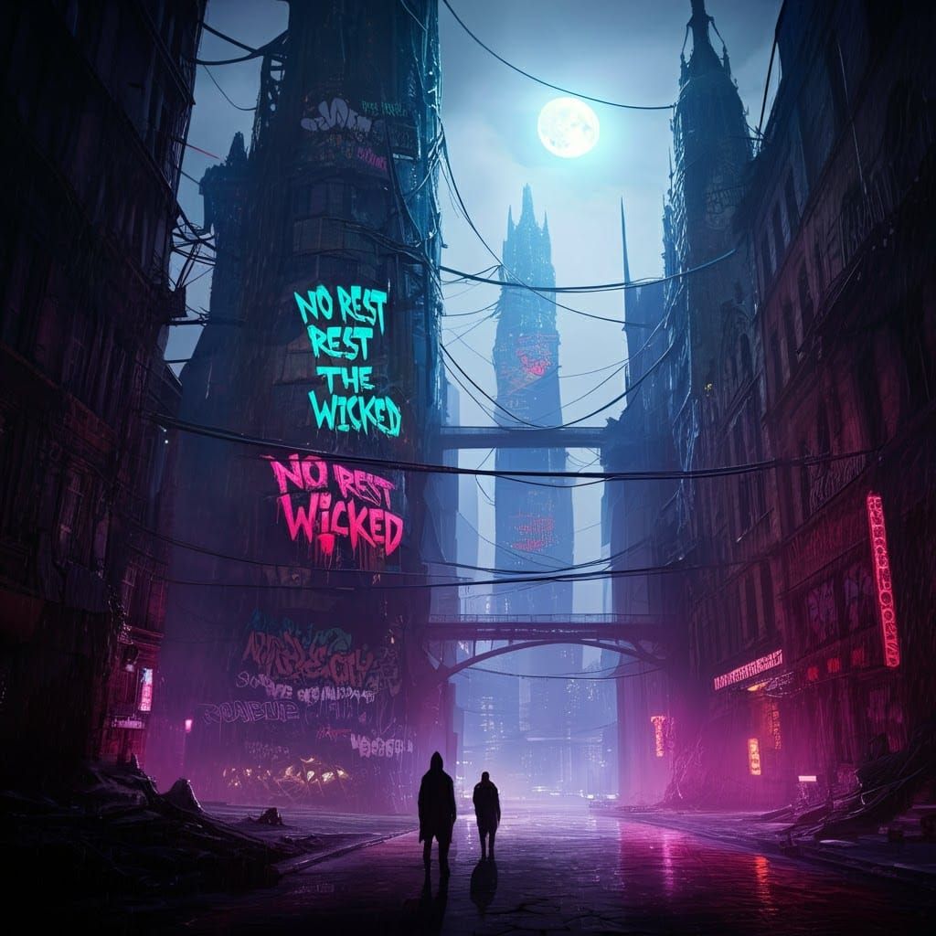 Ominous Metropolis at Twilight: Cyberpunk Digital Art