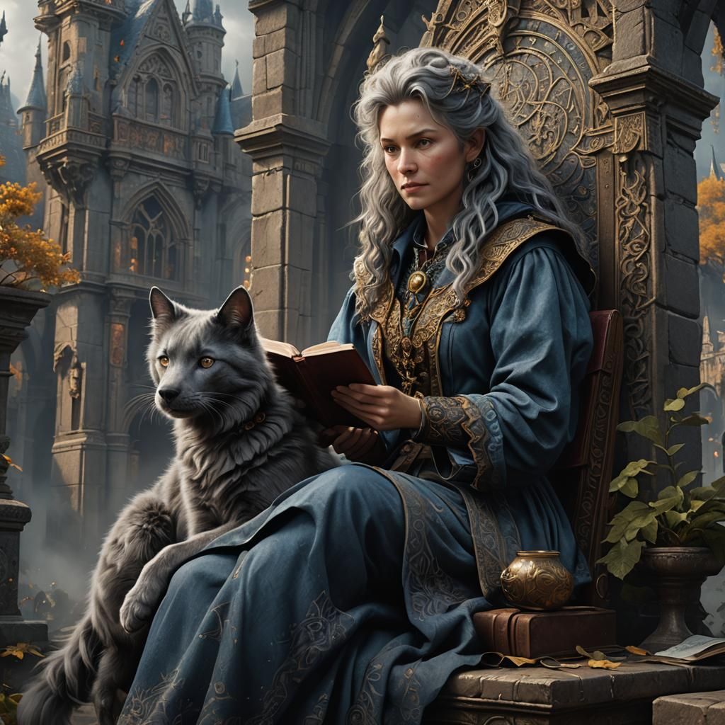 Woman and Cat: Detailed Fantasy Concept Art