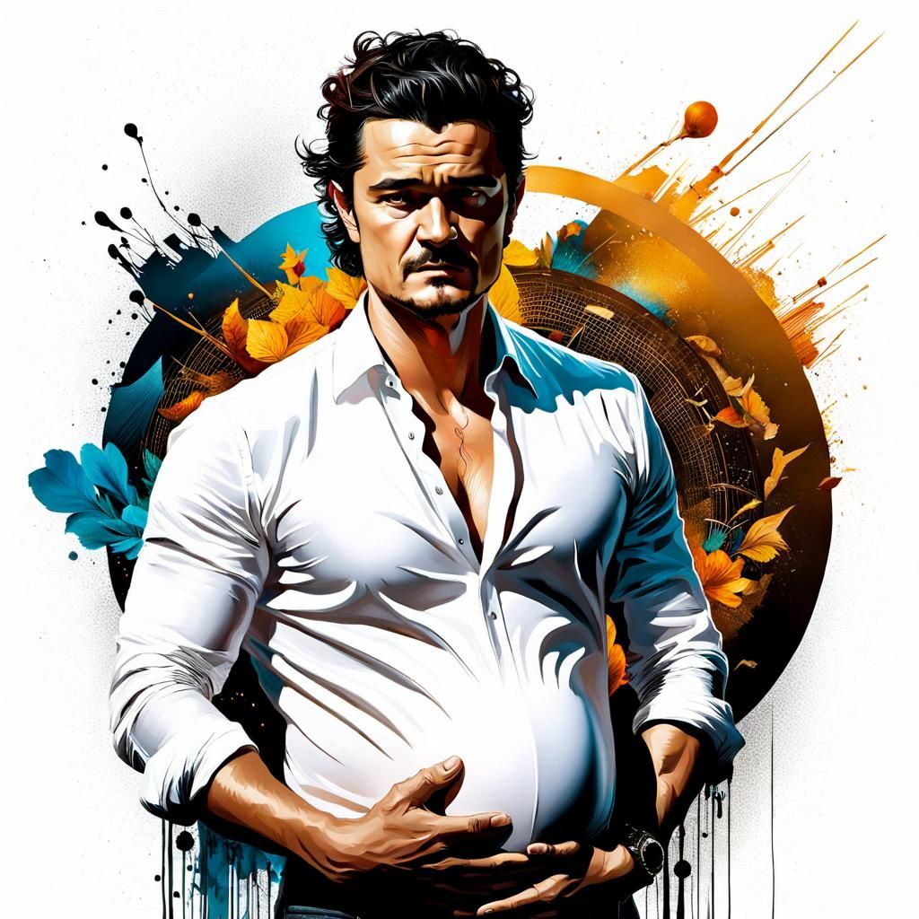 Humorous Portrait of Man with Pregnant Belly