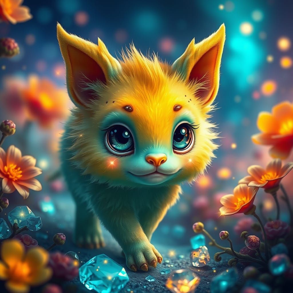 Magical Creature in Gemstone World, Hyperrealistic Style