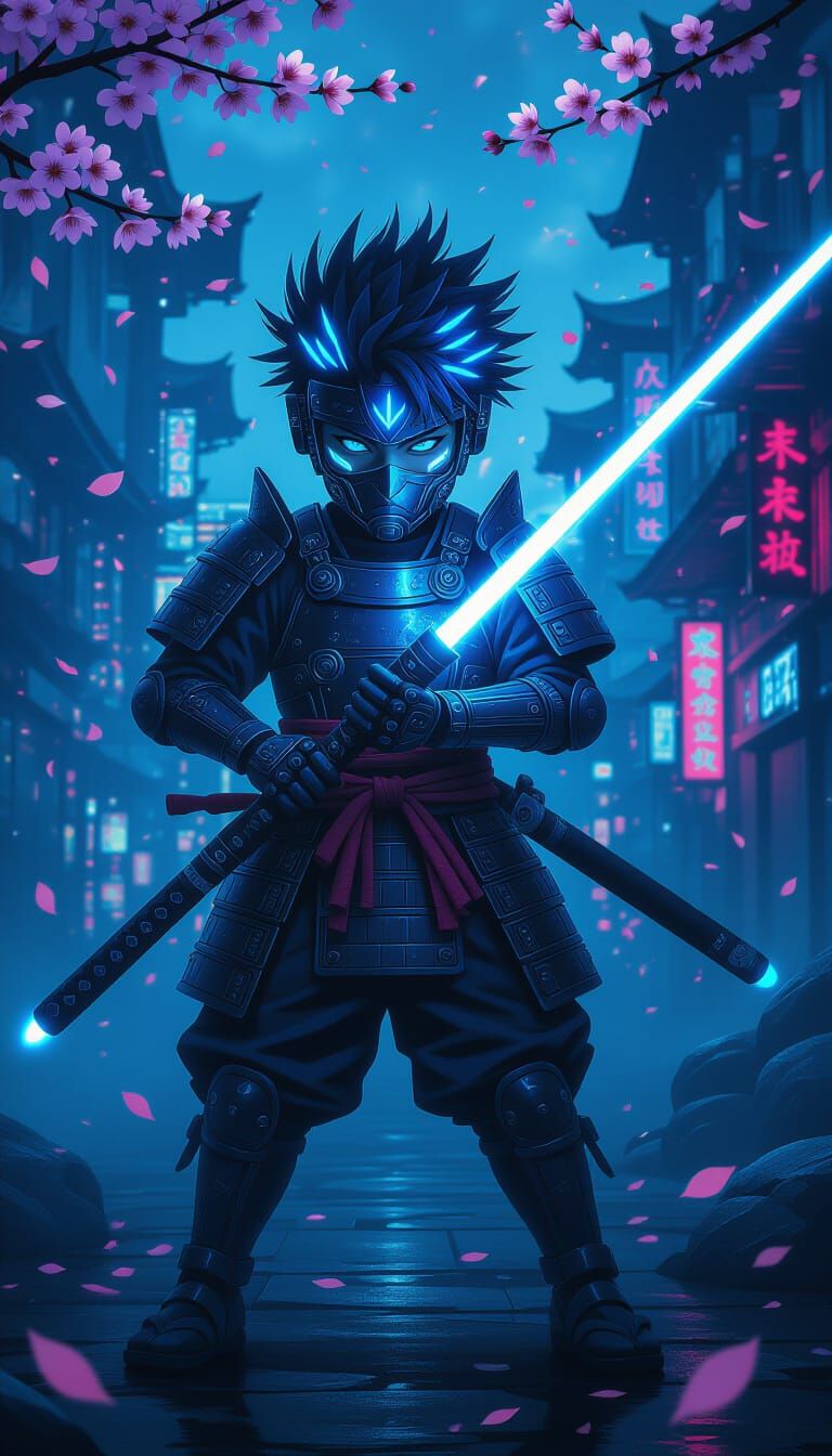Cyber Samurai Boy with Laser Staff