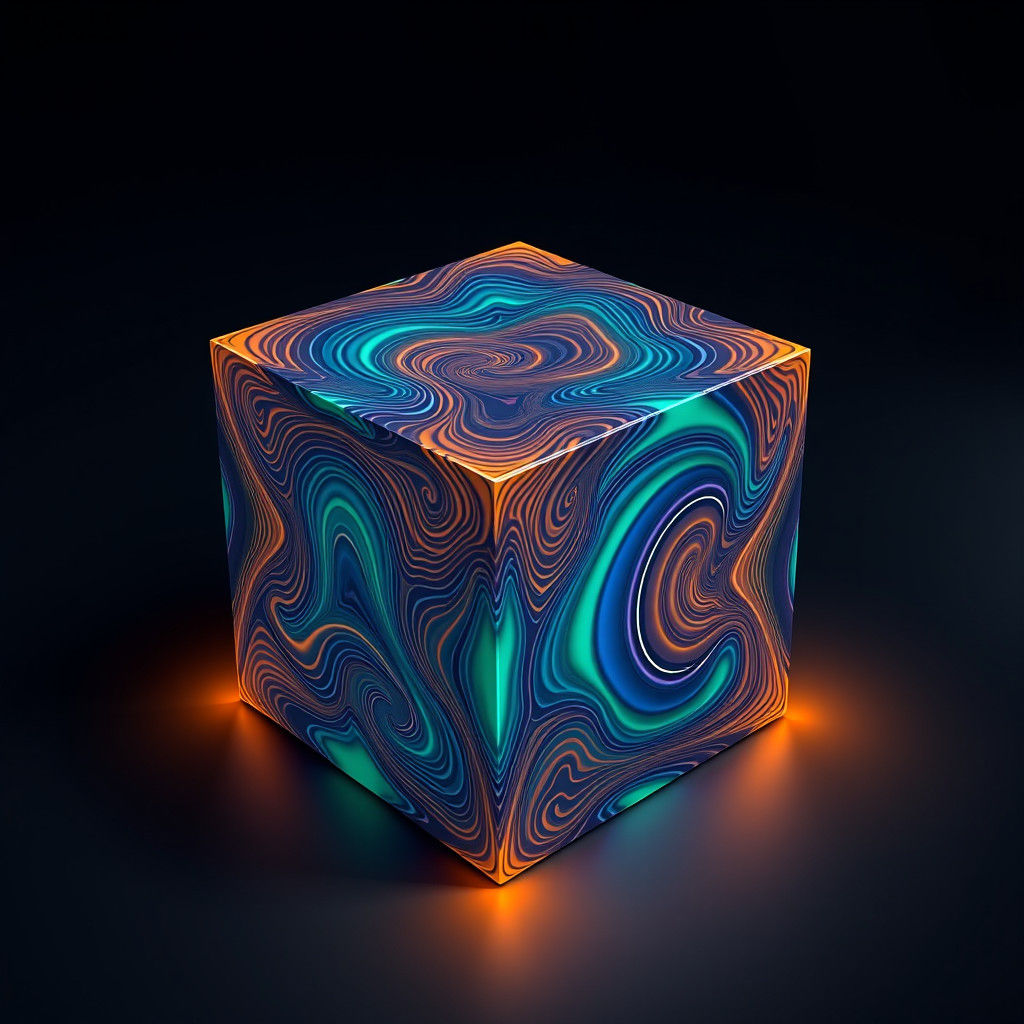 Op Art Four-Dimensional Box in Futuristic Style