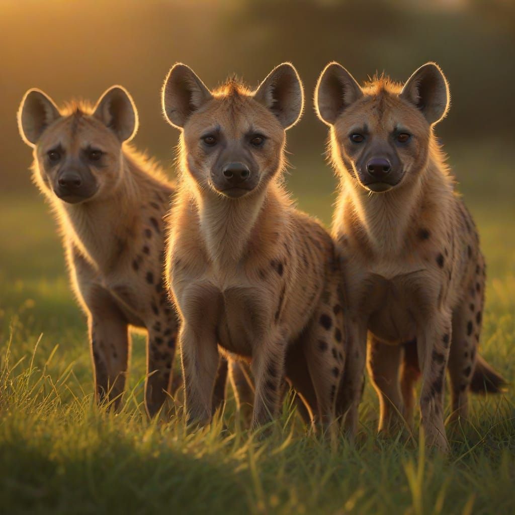 Hyena Pack at Golden Hour: Photorealistic Wildlife