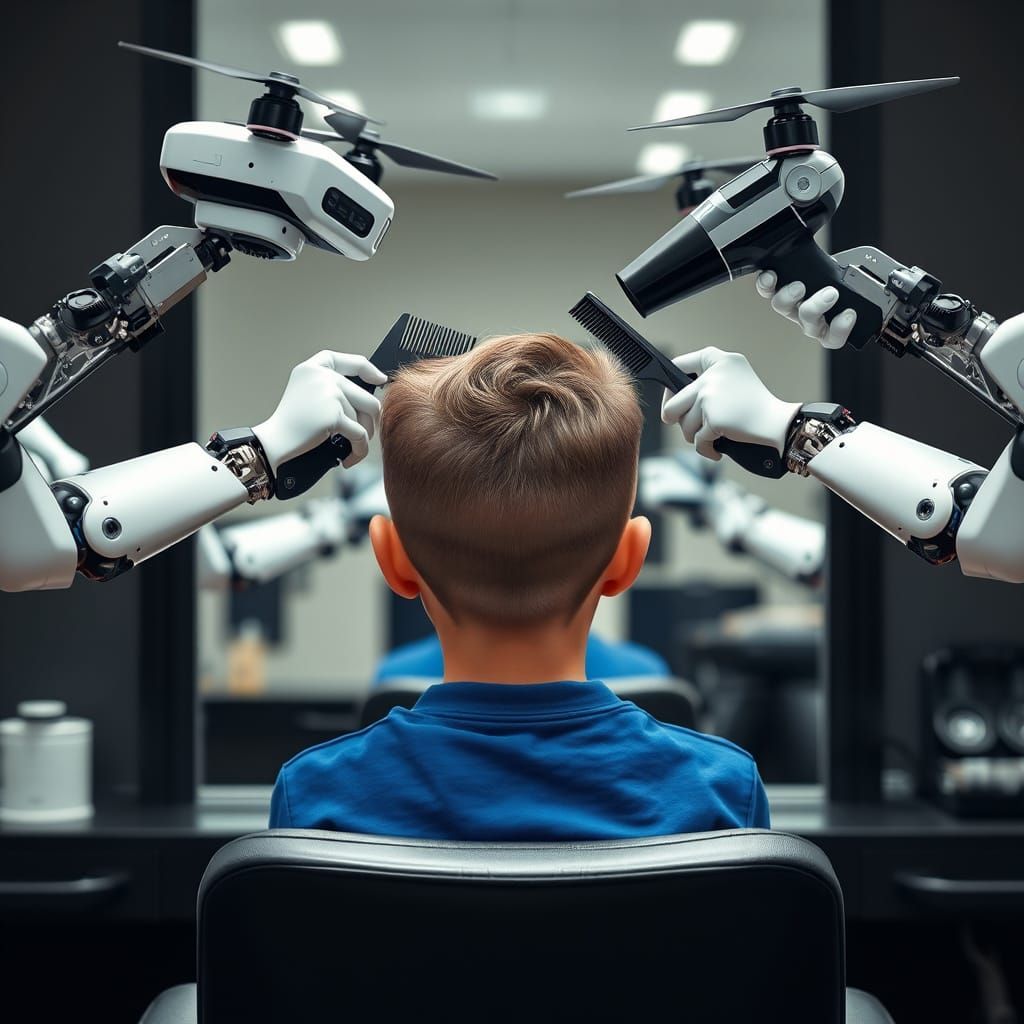 Young Boy Gets Futuristic Haircut from Robot Drones