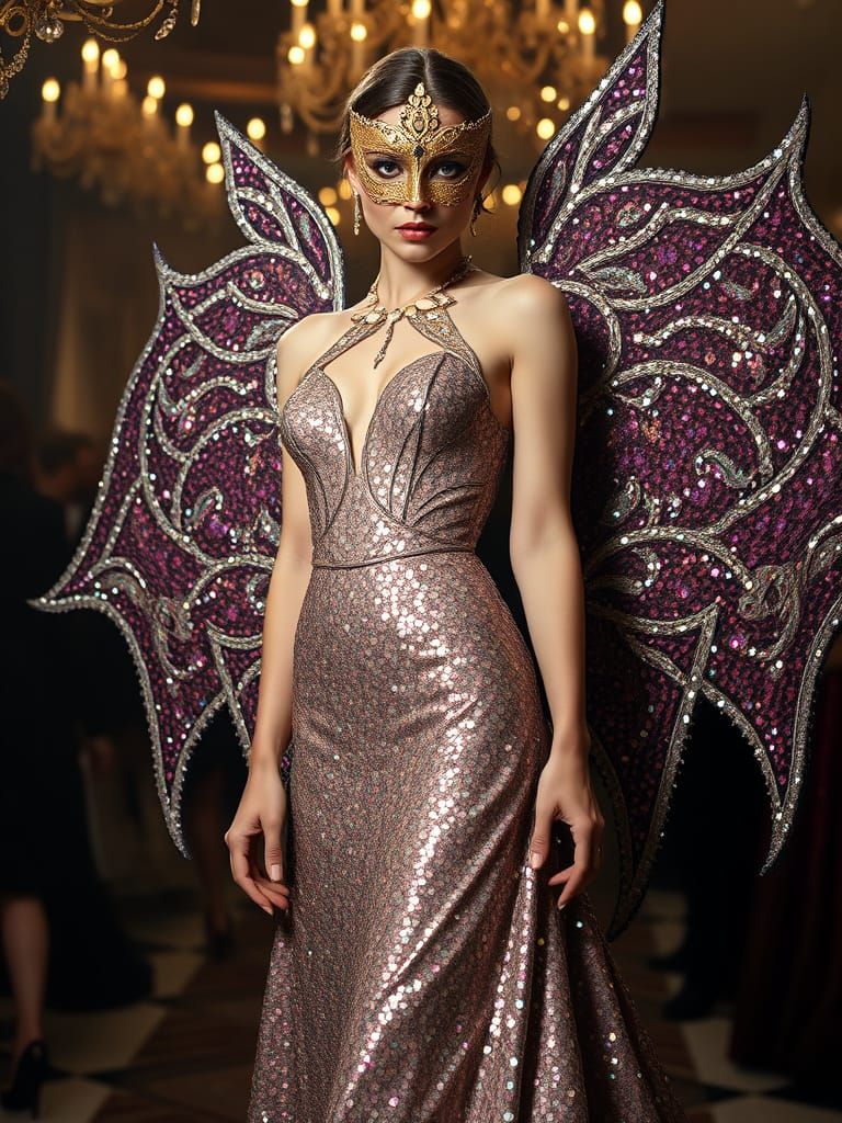 A sequin dress with wings