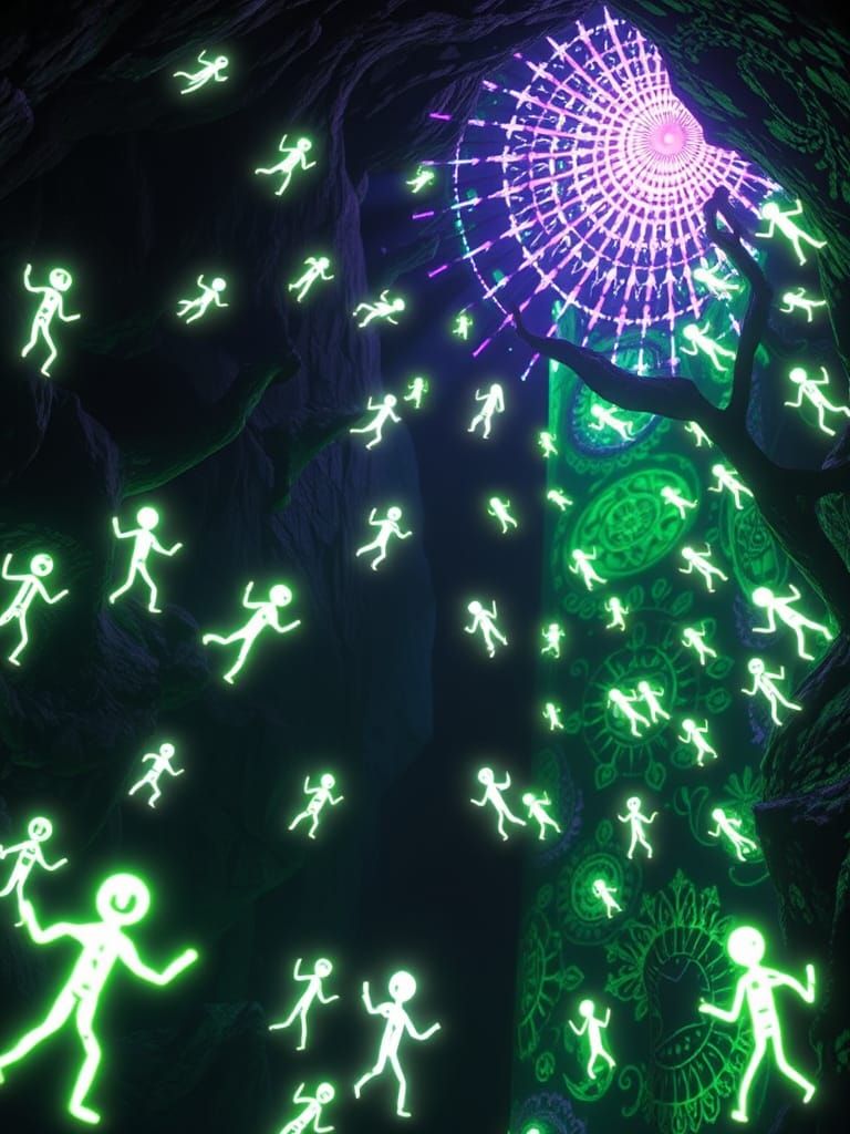 Glowing Fractal Stick Figures in a Cavern