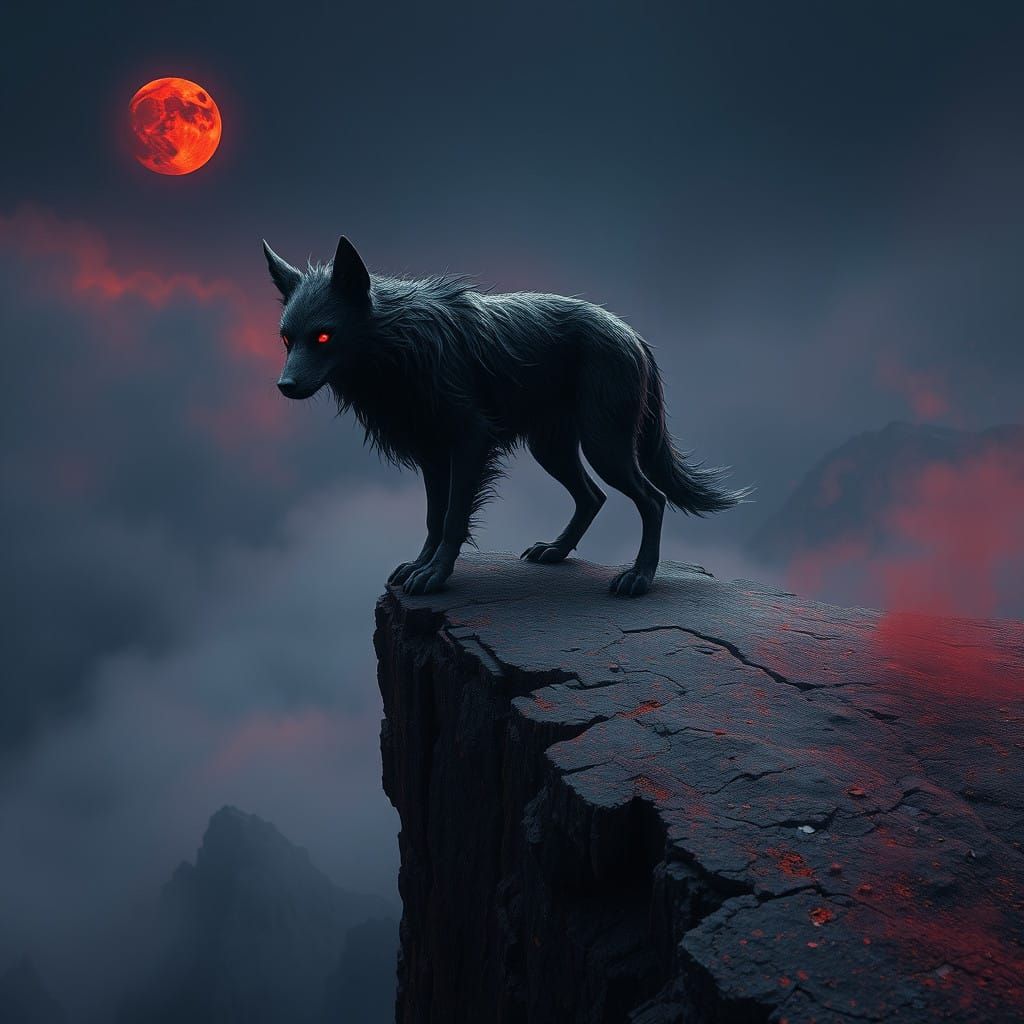 Ethereal Canine Vigilant on Windswept Cliff