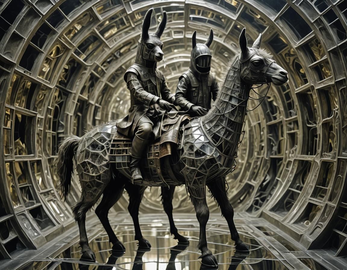 Glass Llama Rider in Fractal Mirror Maze