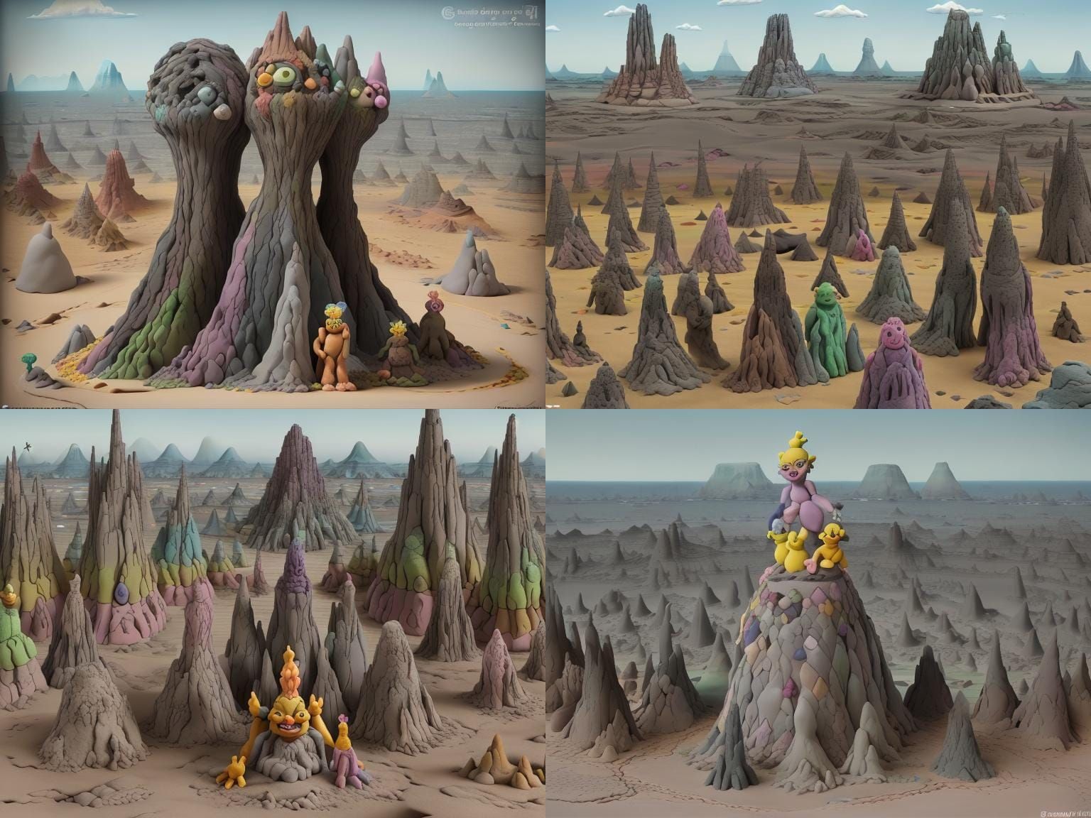 Surreal Claymation Desert Landscape with Grotesque Figures