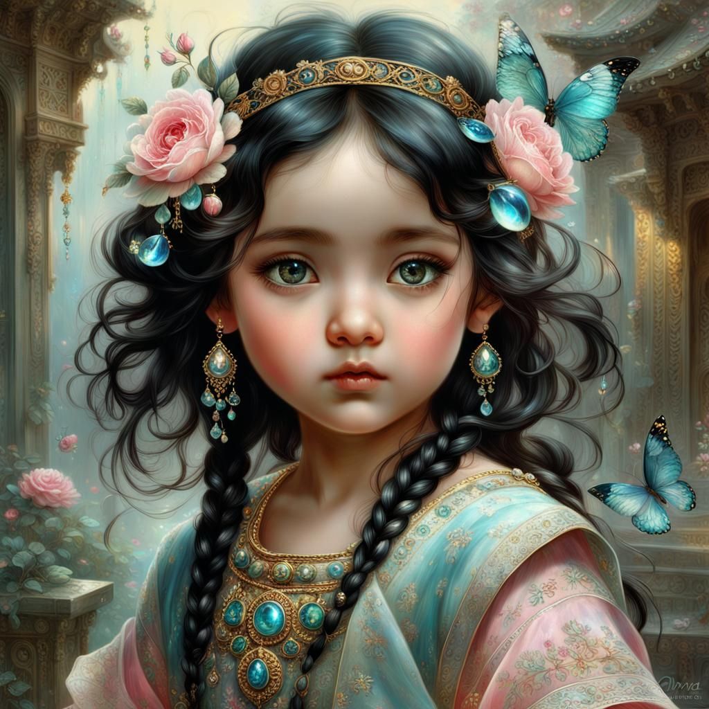 Beautiful Baby Girl Portrait with Broken Glass Effect