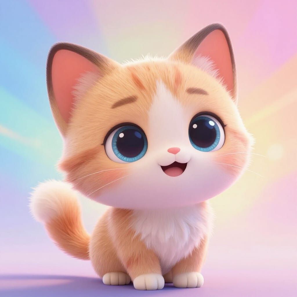 Adorable Kitten in Children's Animation Style
