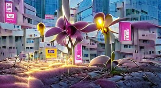Futuristic Orchid Glows in Cyberpunk Cityscape