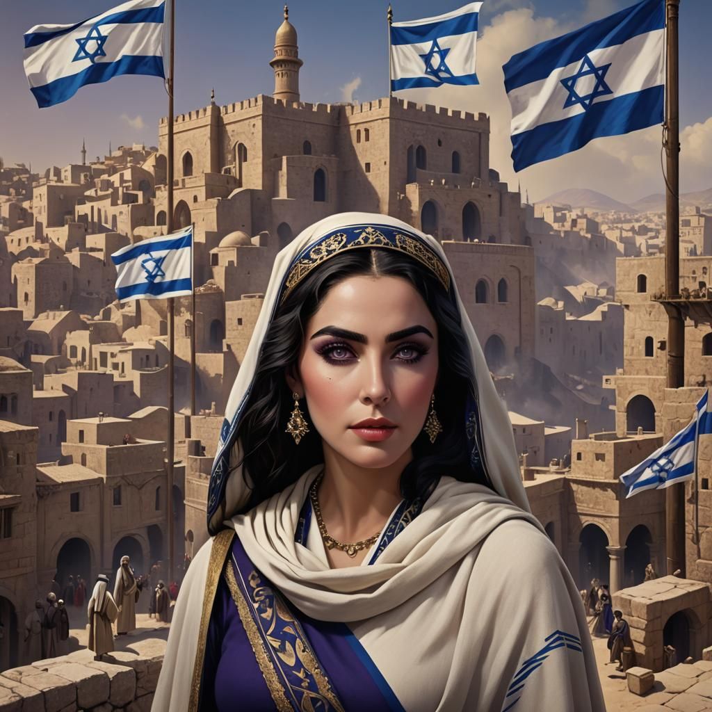 Jewish Woman with Violet Eyes and Israeli Flag