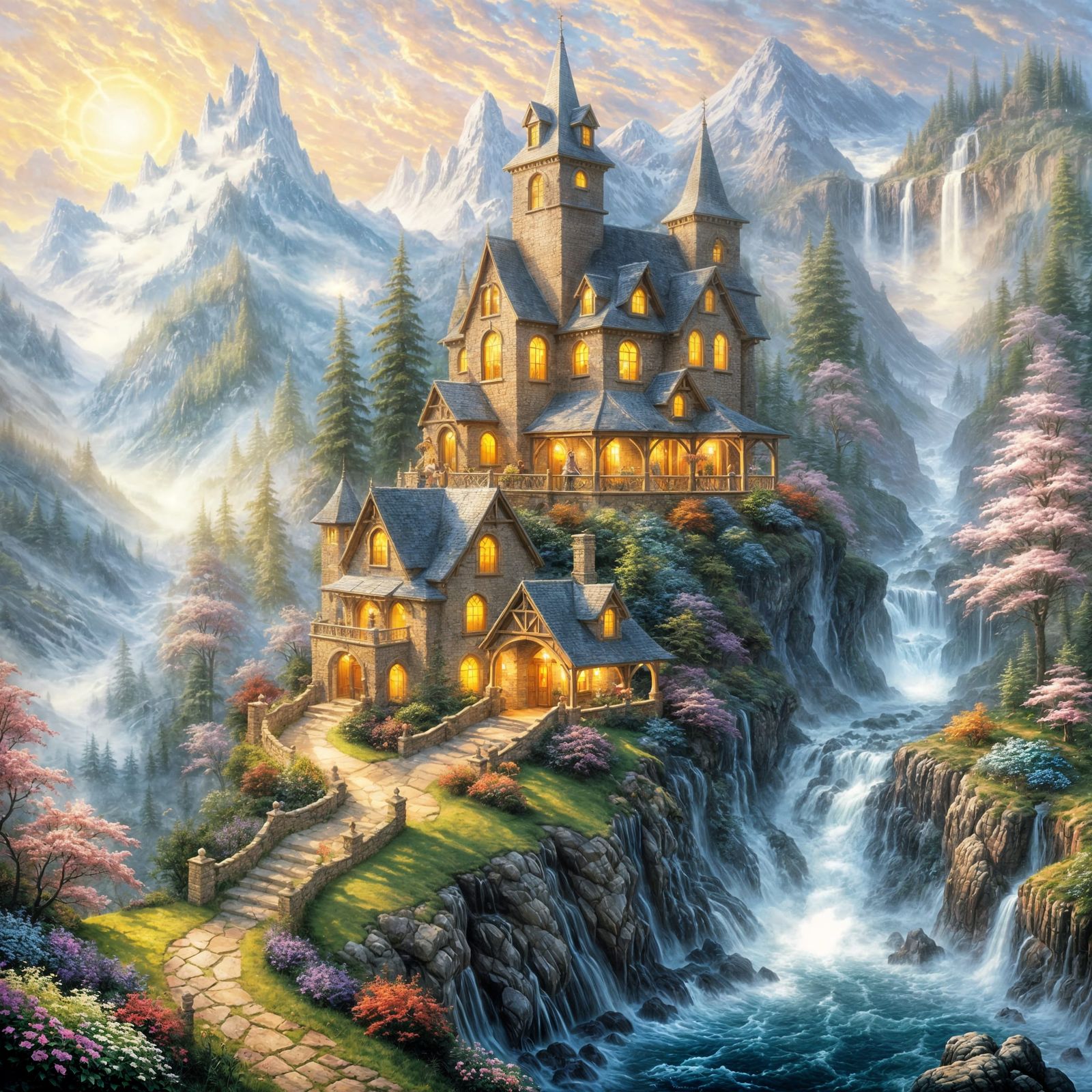 Ethereal House on Hill in Luminist Style