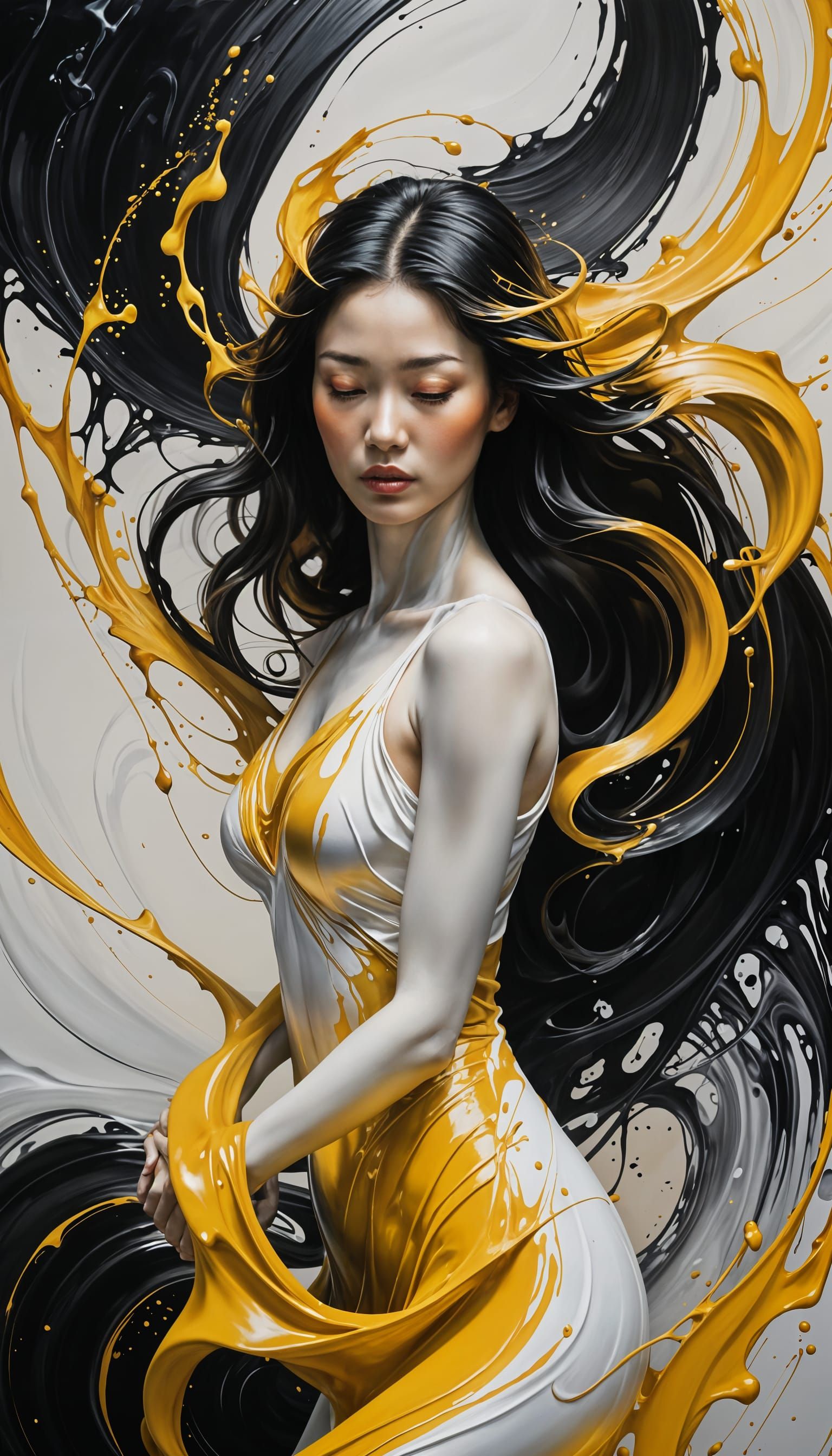 Abstract Liquid Curves with Figure in Graffiti Art