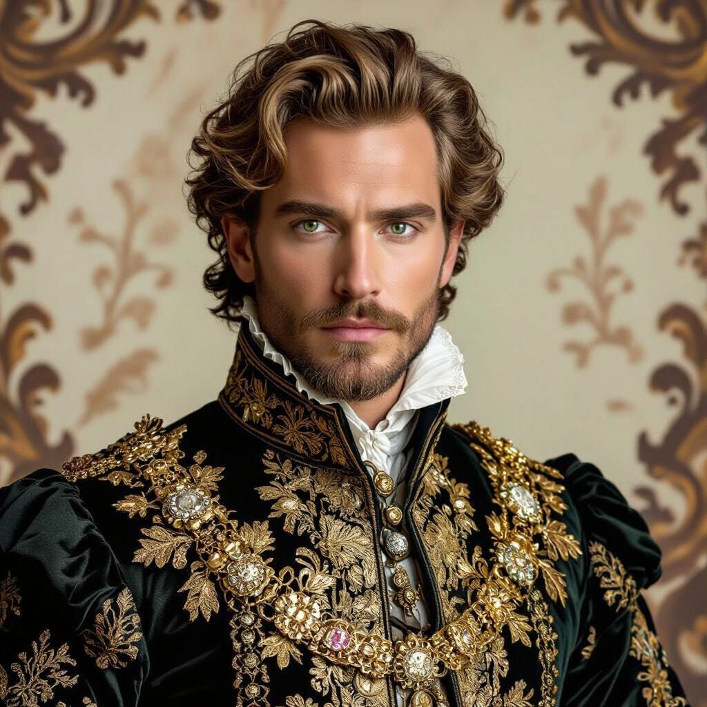 Regal King in Baroque Attire with Chiaroscuro Lighting