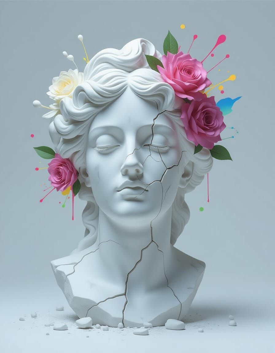 Marble Woman Face T-Shirt Design: Greco-Roman Statue Surreal...