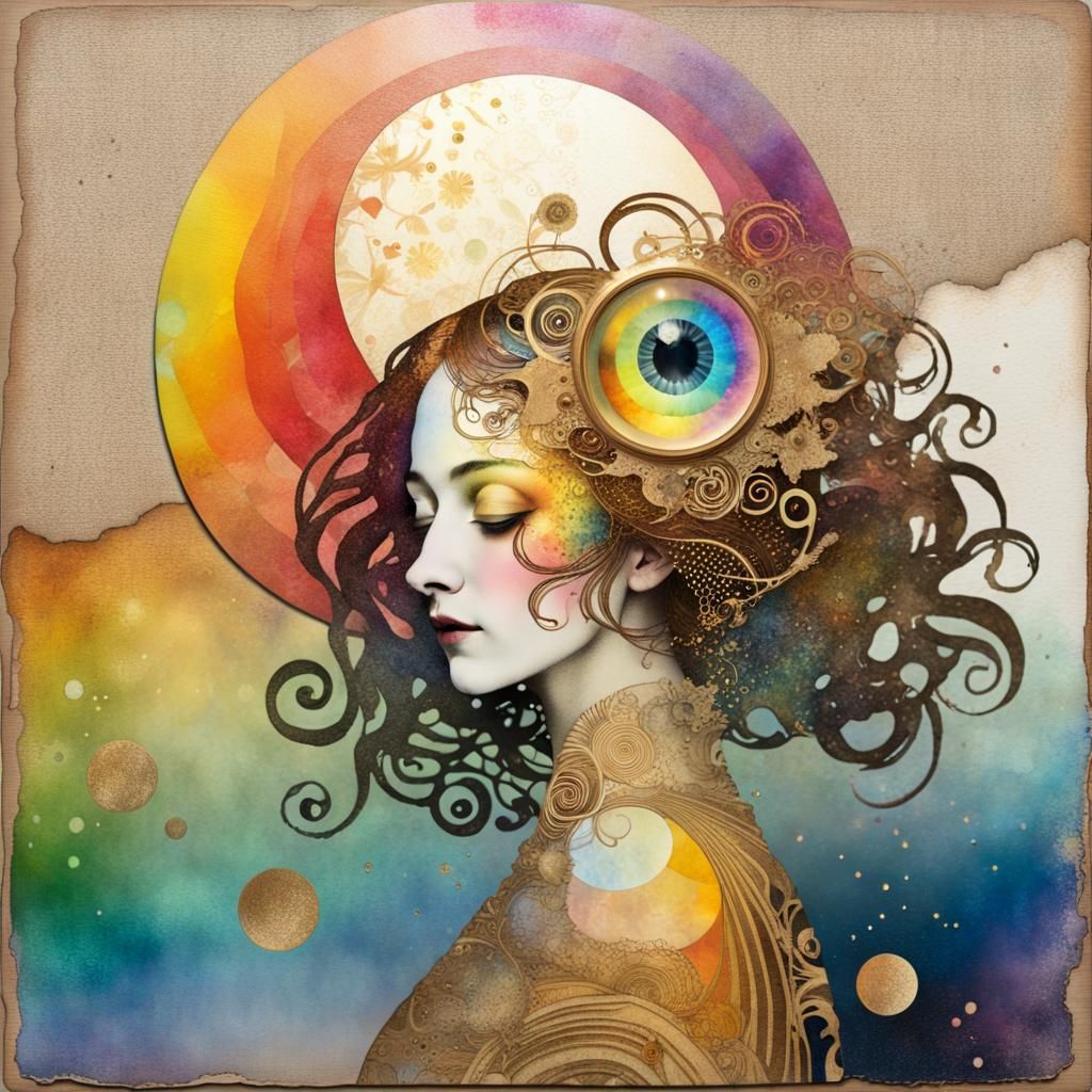 Surreal Fusion: Double Exposure with Rainbow Eclipse