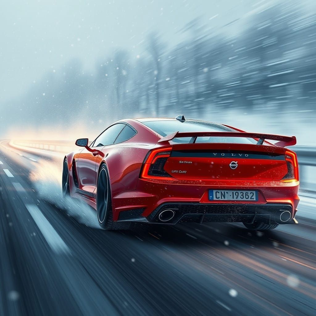 Hyperrealistic Volvo S70 R Supercar GT Concept in Snowy Wint...