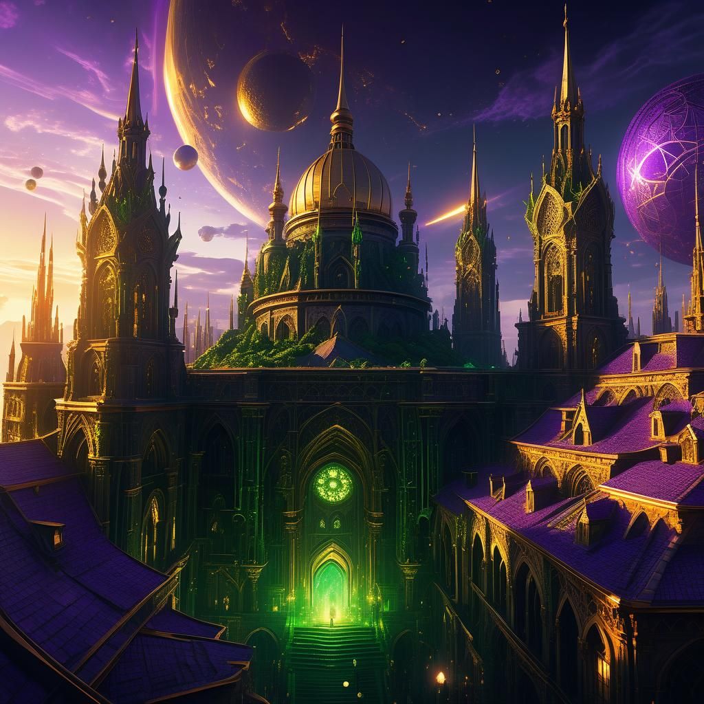 Fantasy Cityscape with Mystical Energy in Digital Art