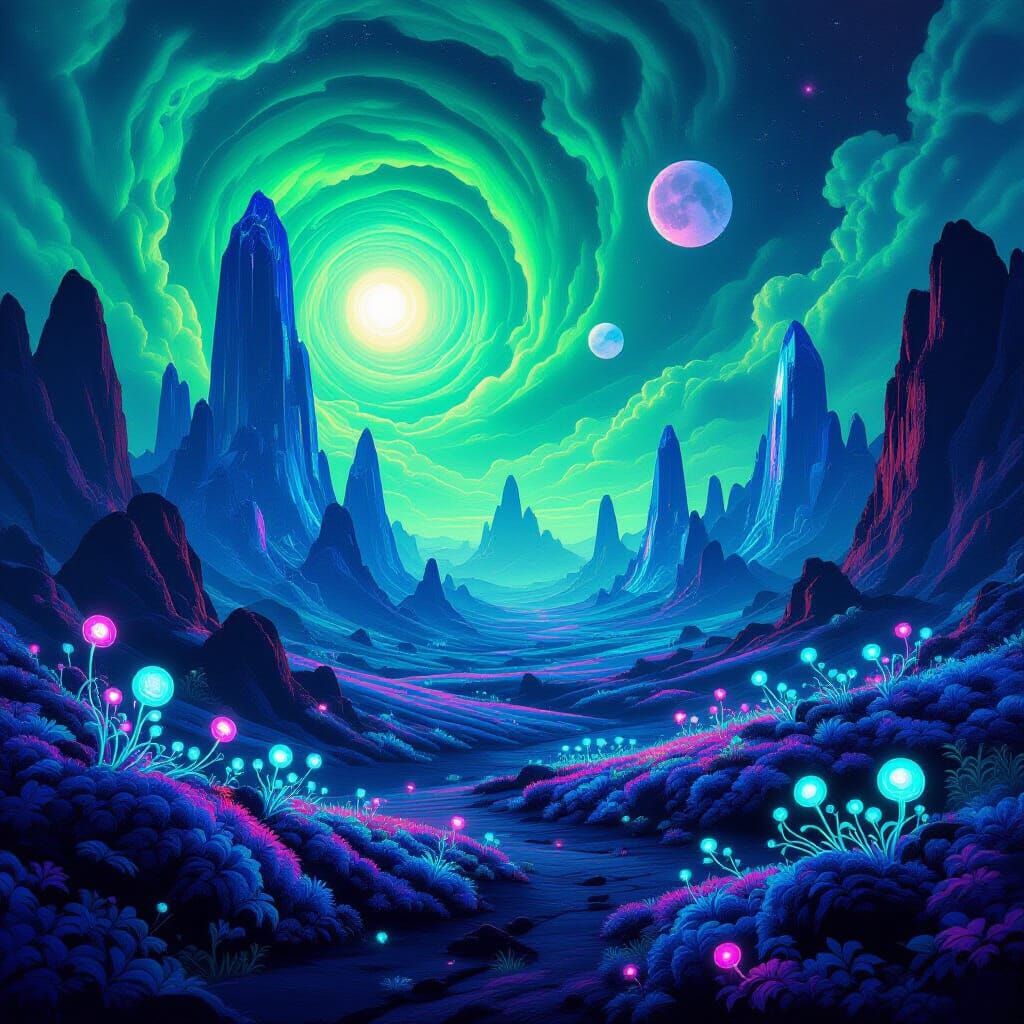 Alien Planet Landscape with Crystalline Formations