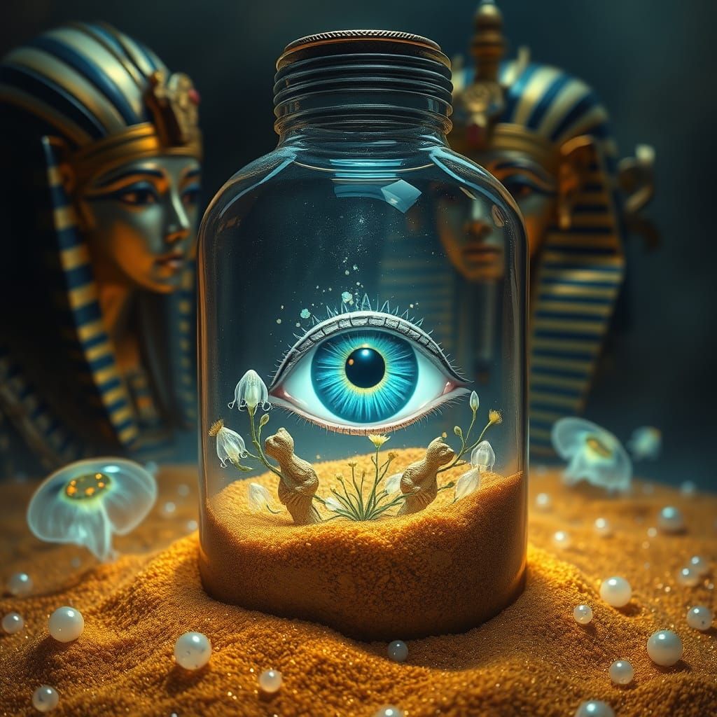 Luminous Eye in a Bottle with Egyptian Gods
