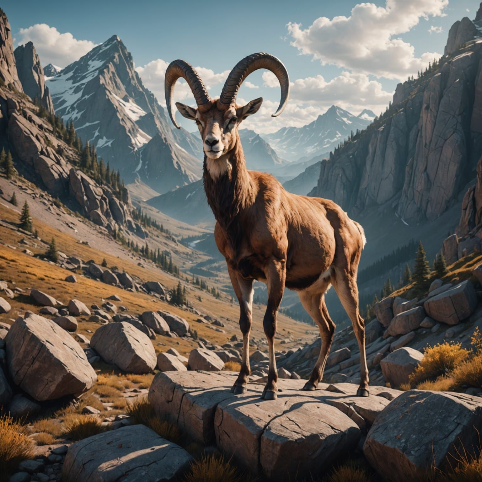Urial in Rocky Mountains: Detailed Matte Painting