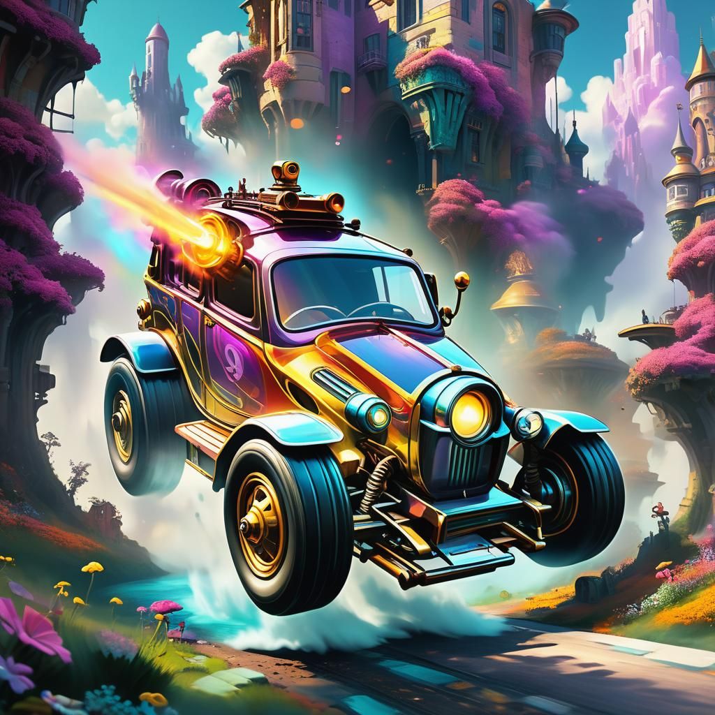 Futuristic Wacky Races Vehicle as Glitch Art