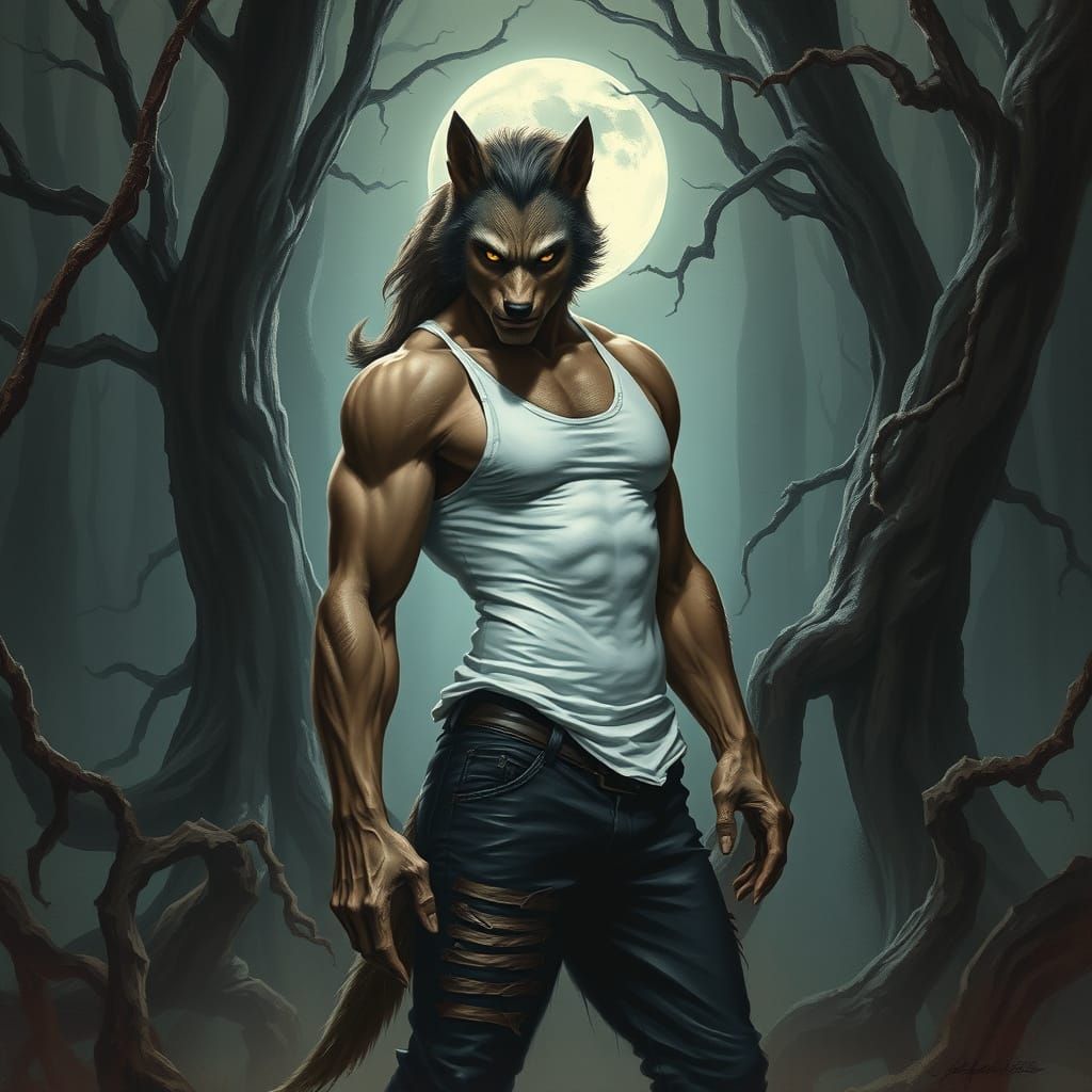 Gothic Werewolf in Moonlit Forest