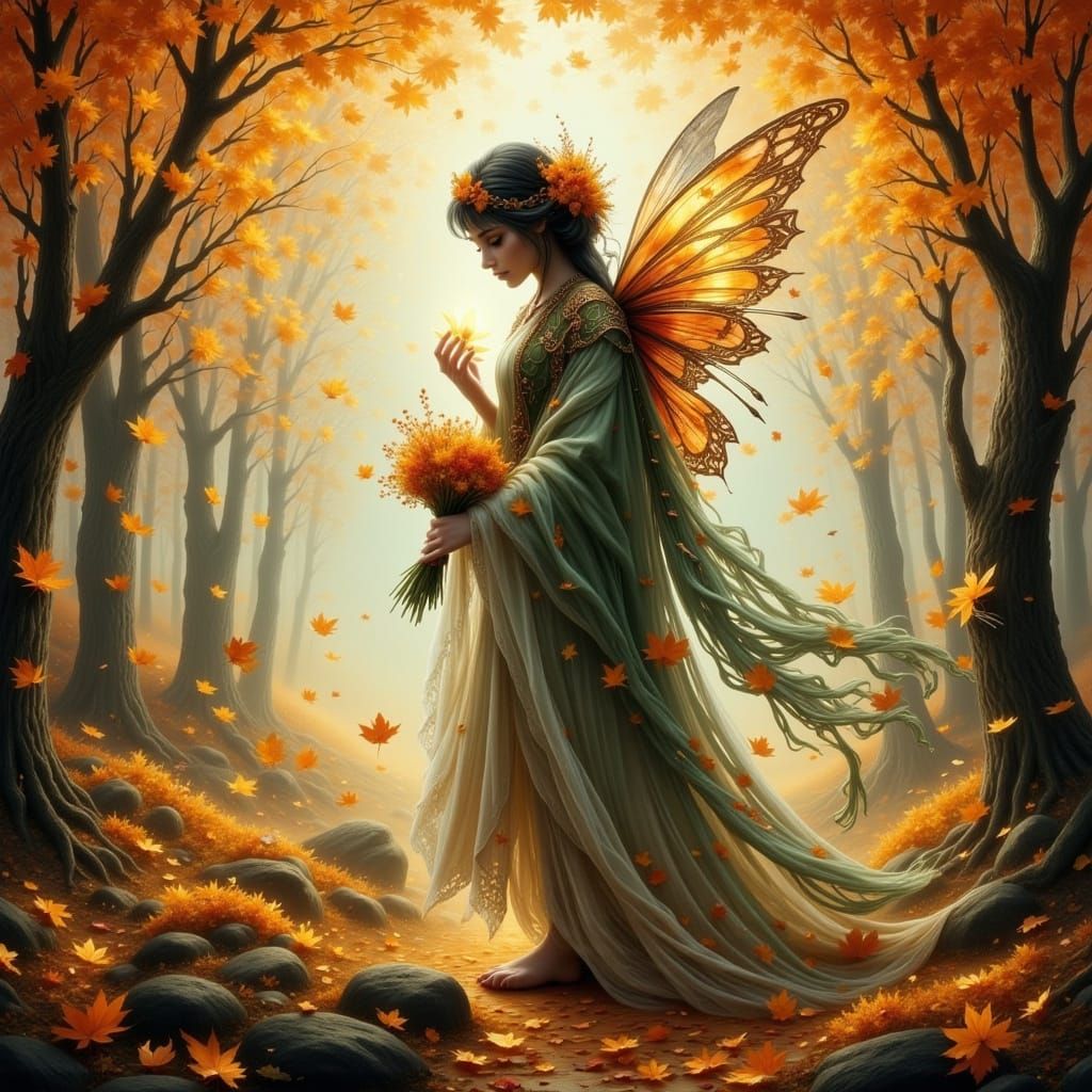 Beautiful Autumn Fairy in Hyperrealistic Style