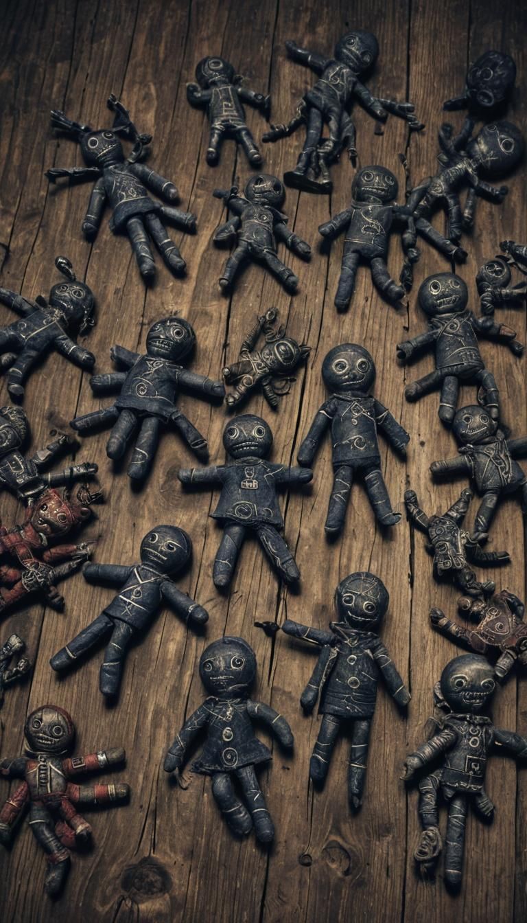 Mystical Voodoo Dolls in Charcoal Drawing
