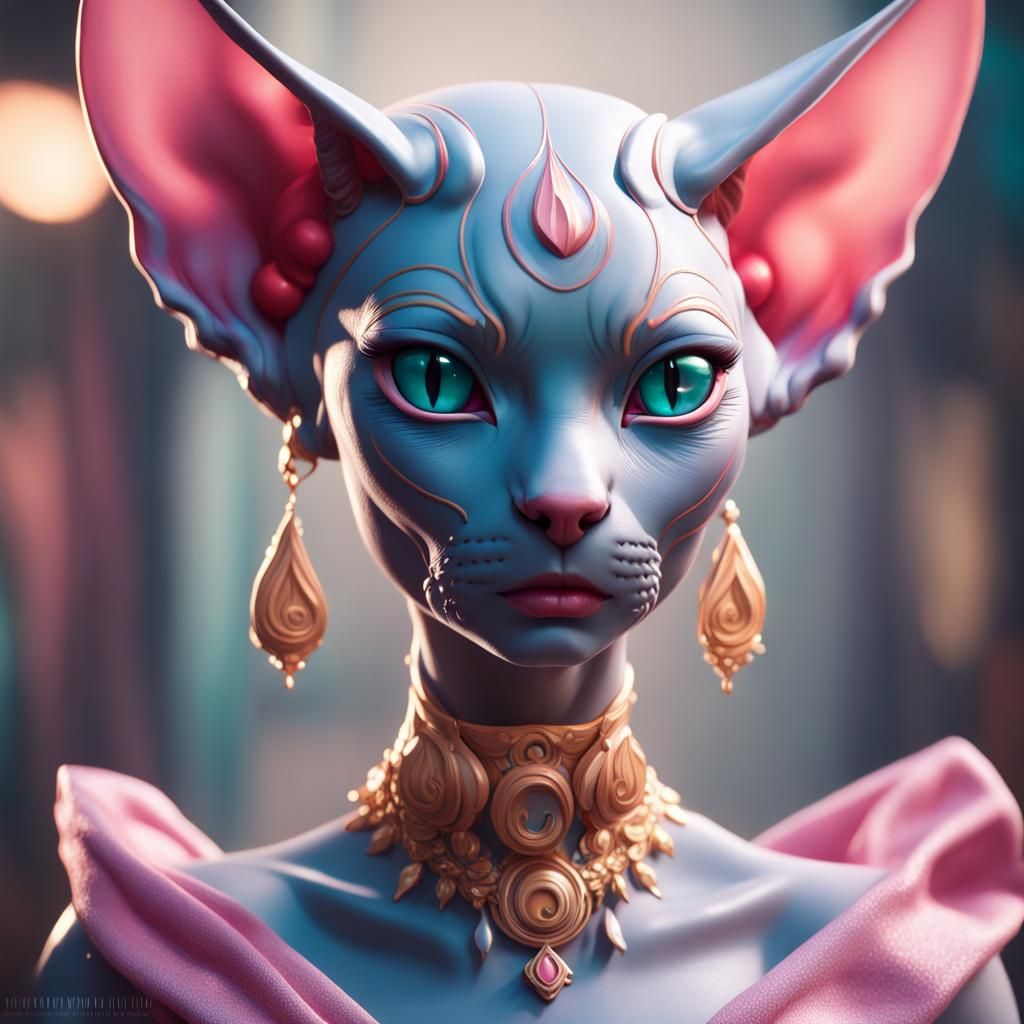 Hyperdetailed Portrait of a Sphynx Cat in Digital Art