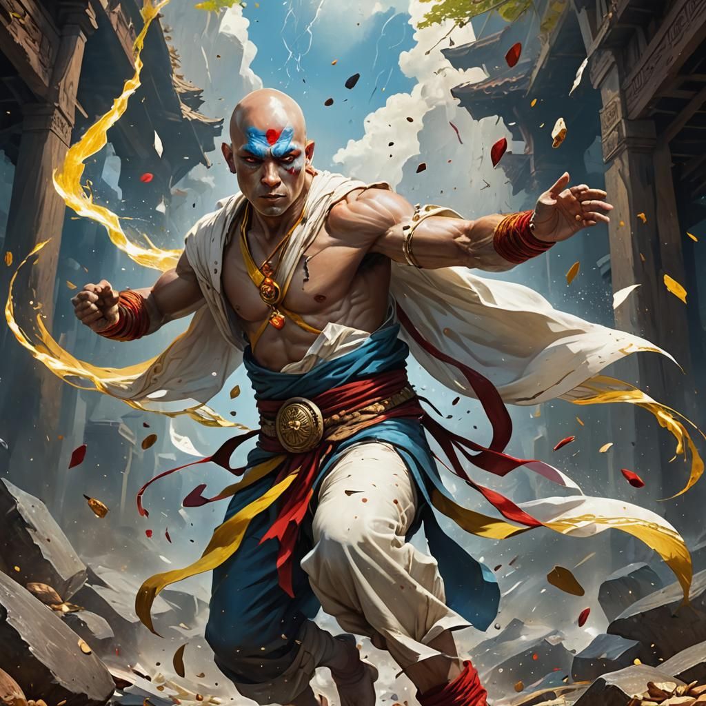 Warrior Monk Hero with Glowing Eyes, Digital Art