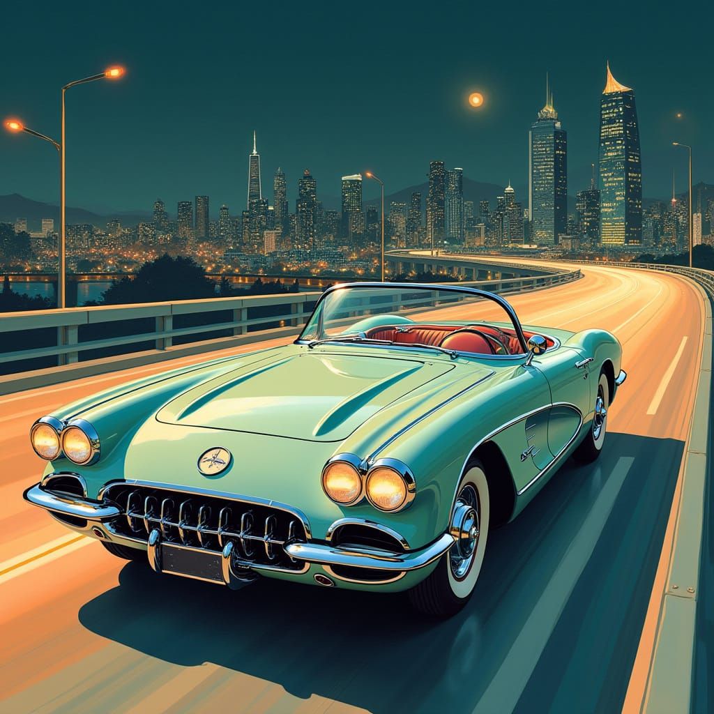 Retro-Futuristic 1959 Corvette Illustration