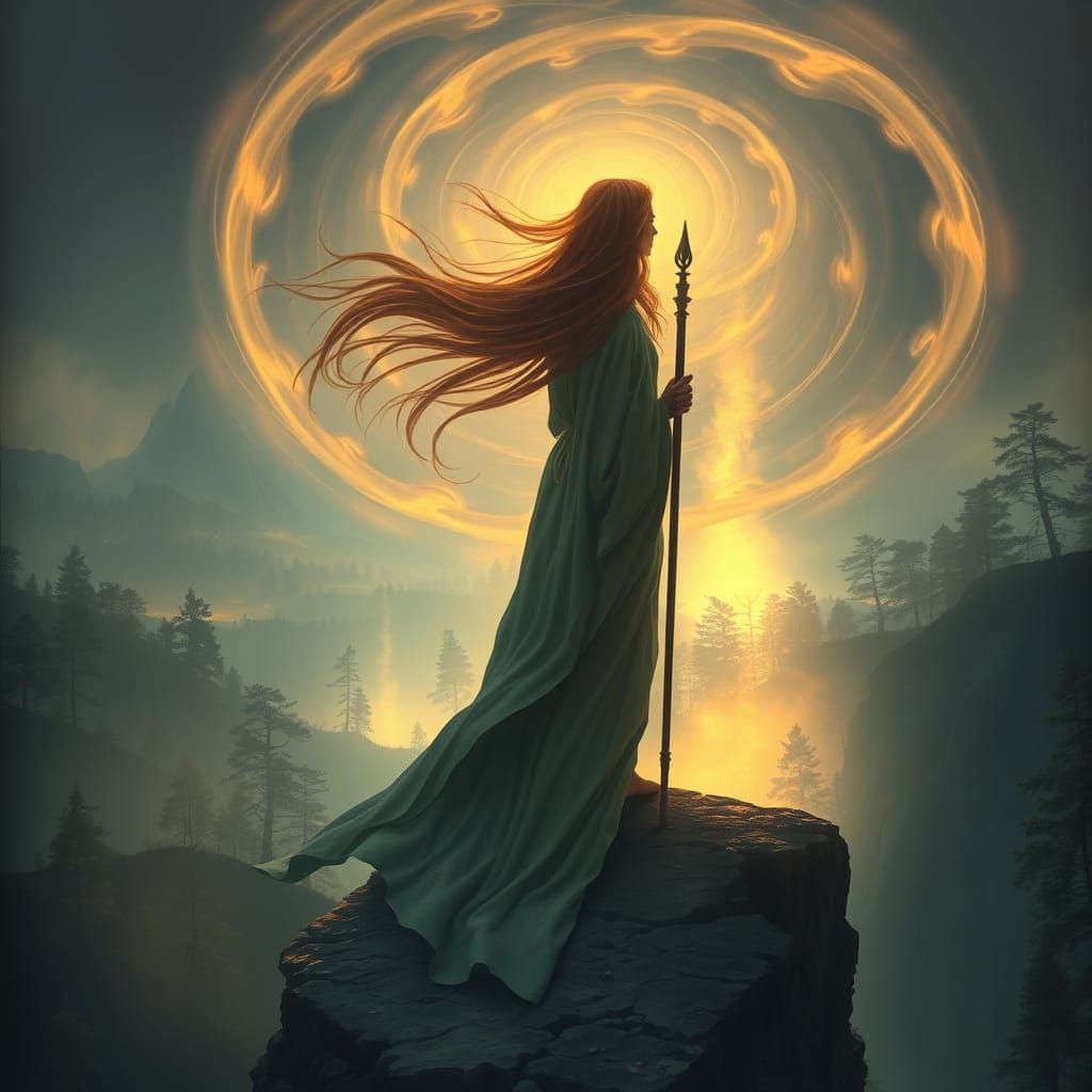 Mystical Woman in Ethereal Landscape, with Swirling Aura of ...