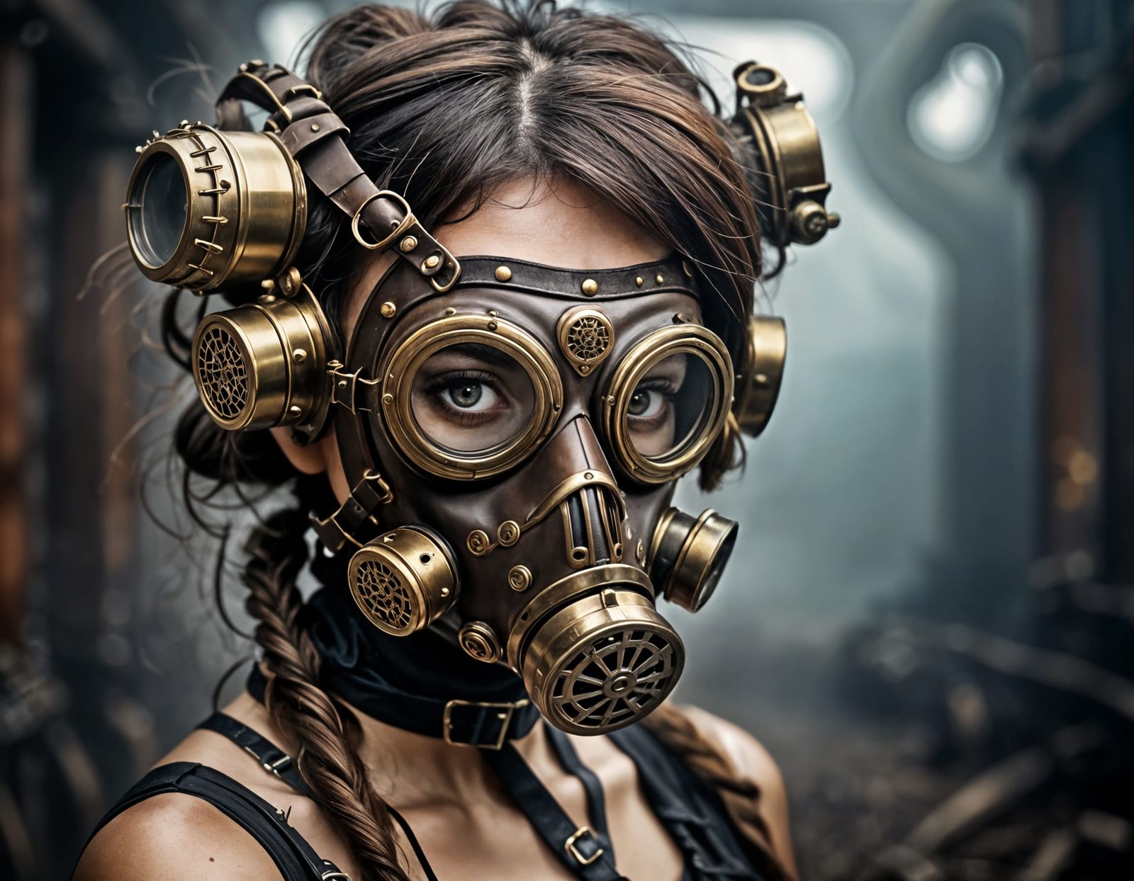 Steampunk Plague Doctor in Abandoned Factory