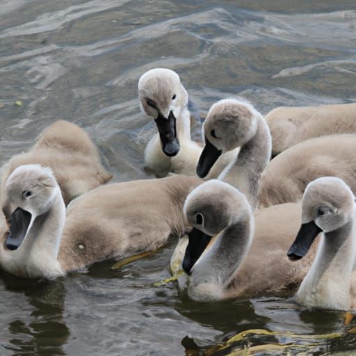 Fluffy Cygnets Swimming Together