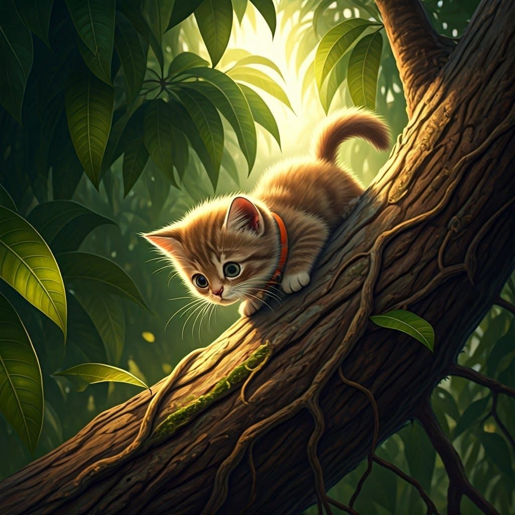 Kitten's Descent: A Whimsical Illustration