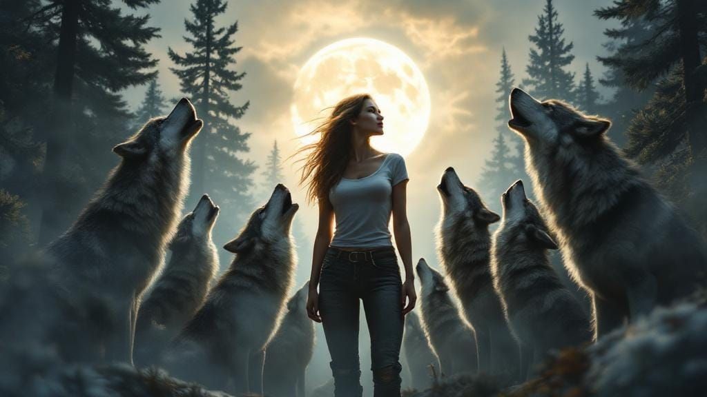 Wolf Pack Howling Under Moonlight in Ethereal Fantasy Style