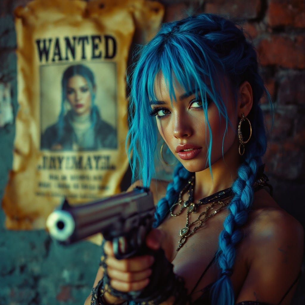 Gritty Film Noir of Jinx with Electric Blue Hair